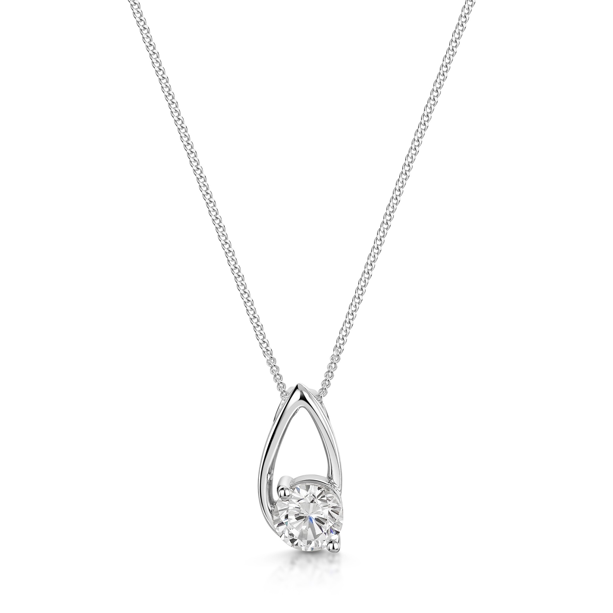 9ct White Gold Cubic Zirconia Open Pear Shape Drop Pendant