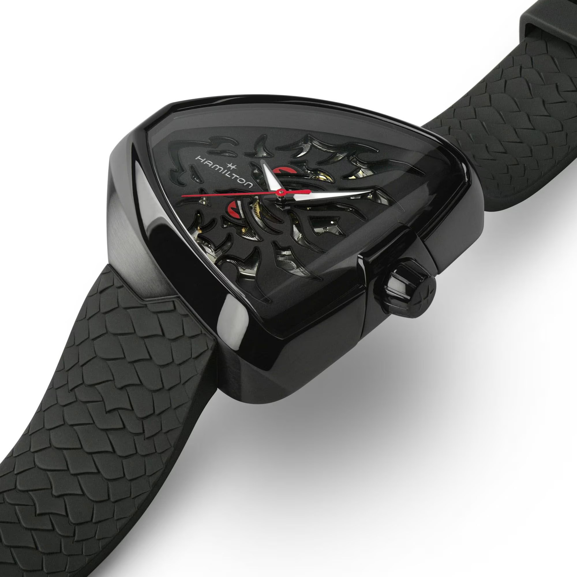 HAMI VEN AUTOMATIC H246150 黒ラバー Hamilton Ventura Dragon Elvis80 Skeleton Auto Mens Watch