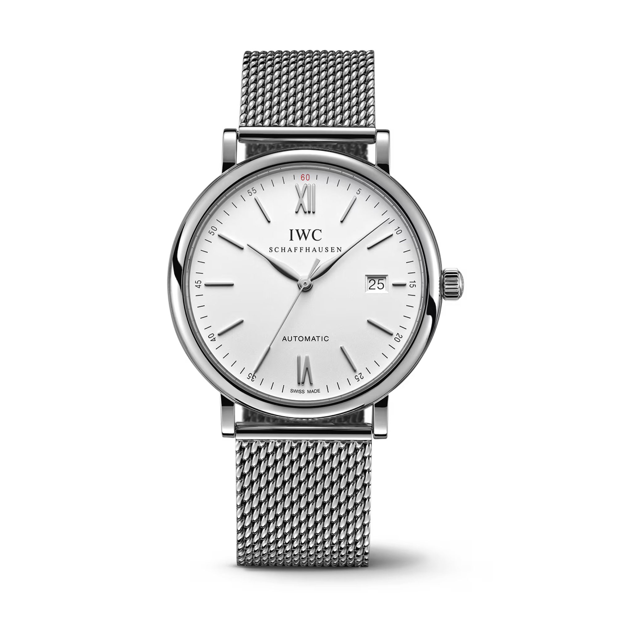 IWC Portofino Automatic White Dial Silver Mesh Bracelet Watch for Men - IW356505