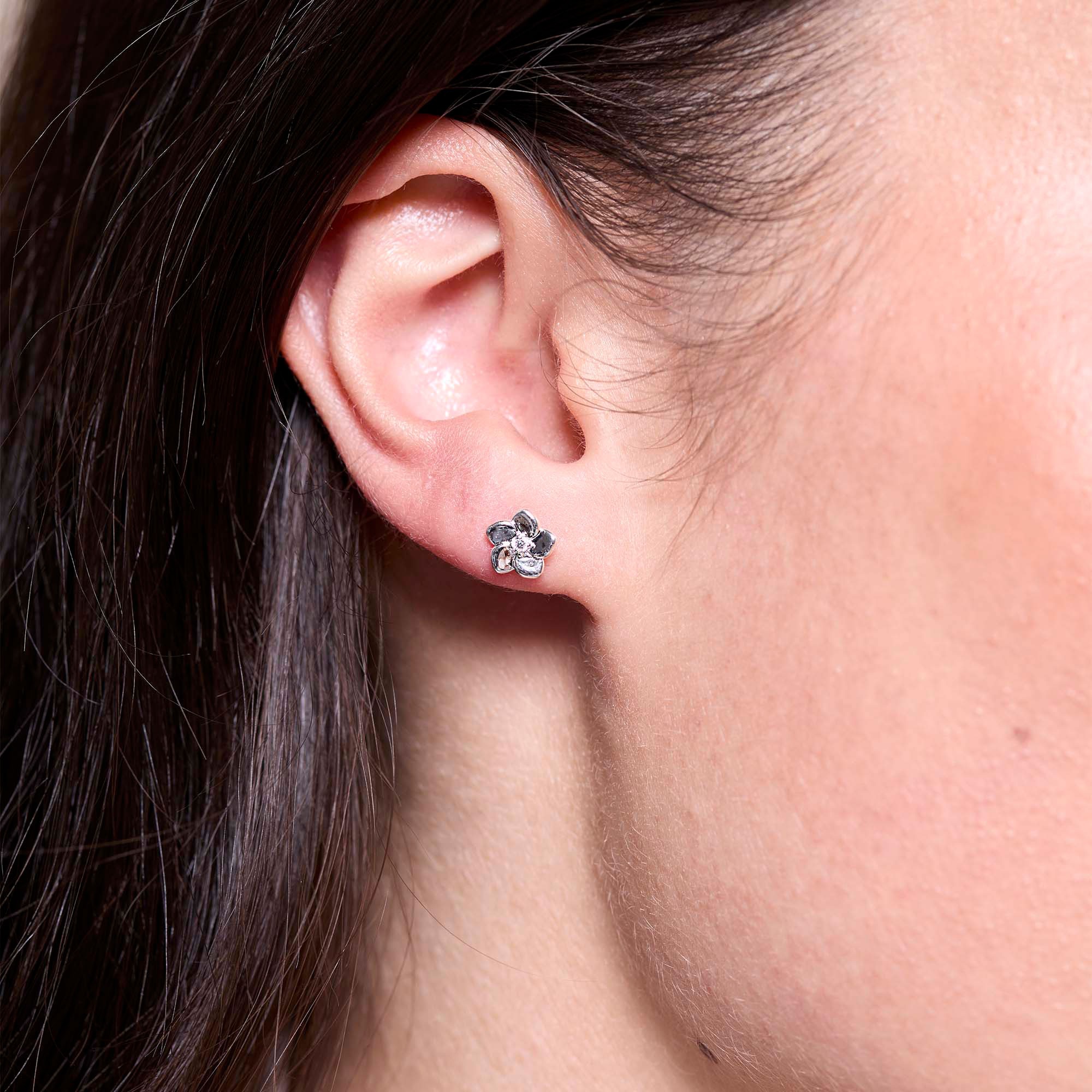 Silver Cubic Zirconia Flower Stud Earrings