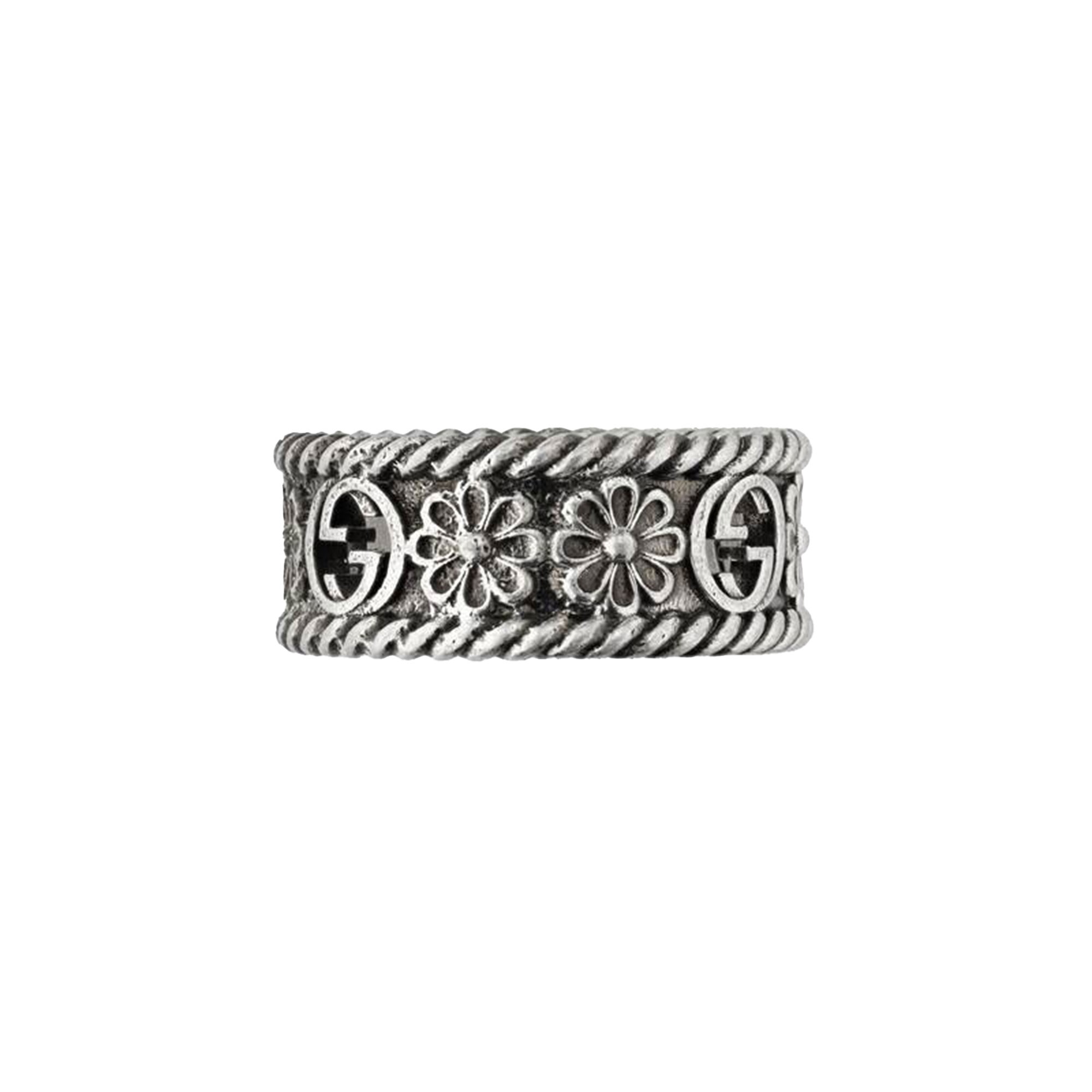 Gucci Interlocking Sterling Silver Flower Motif Ring