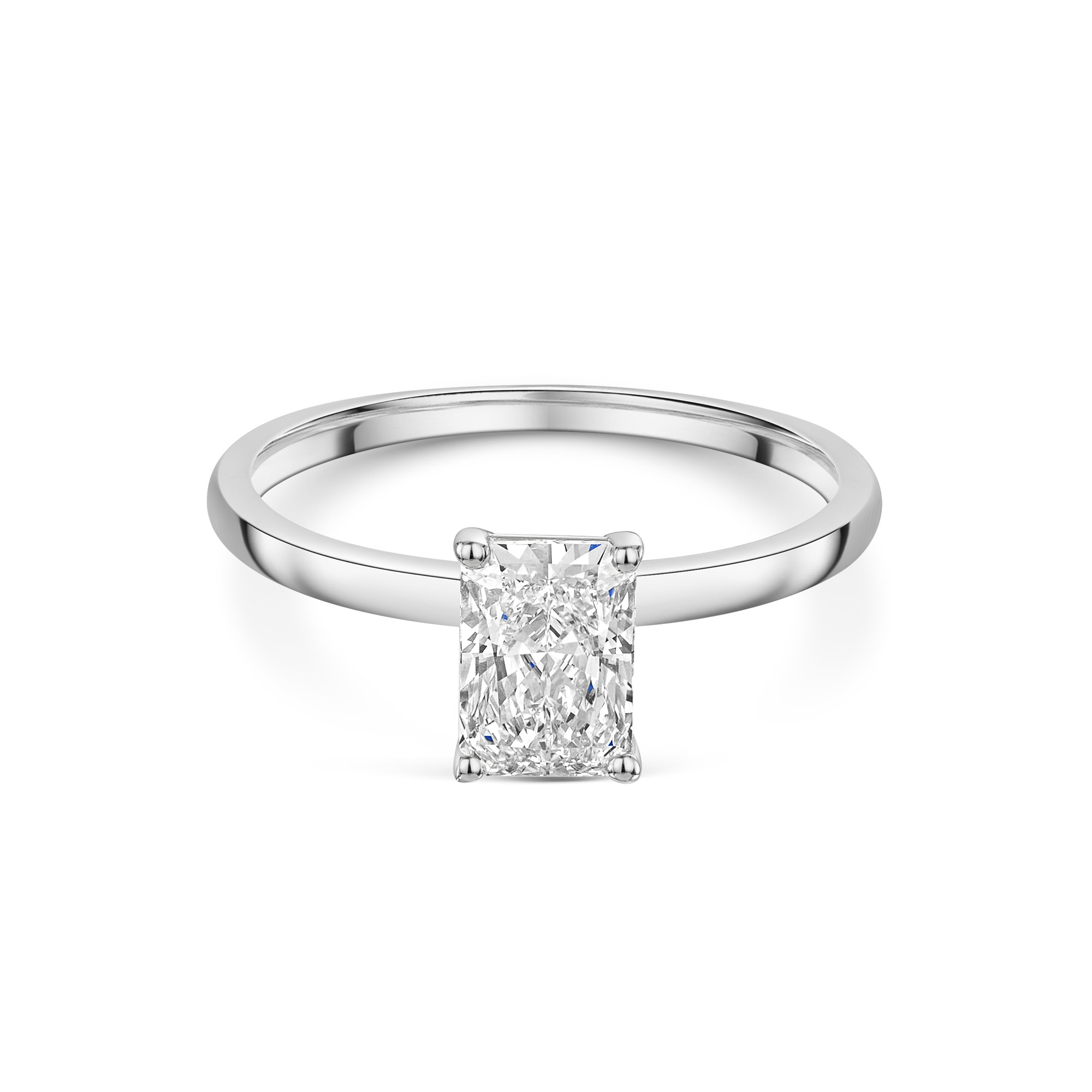 9ct White Gold Radiant Cut 1.00ct Lab Diamond 4 Claw Solitaire