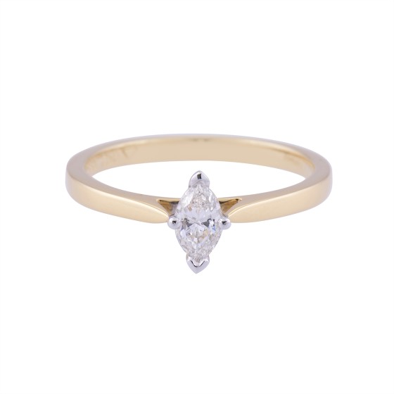 18ct Yellow Gold 0.33ct Marquise Cut Diamond Solitaire Ring