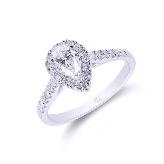 Platinum Pear Cut 0.90ct Diamond Halo Ring