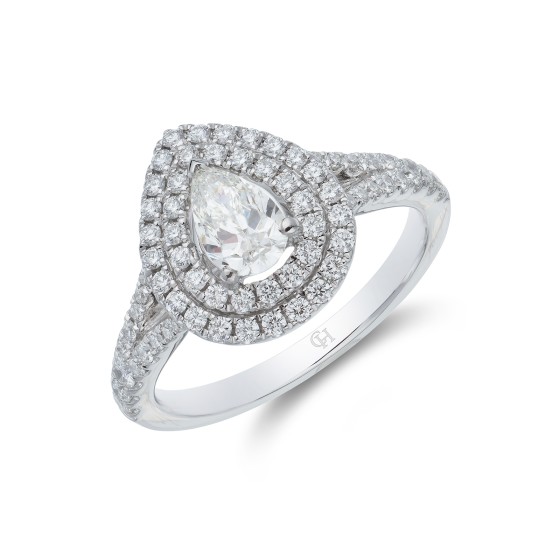 Platinum Pear Cut 0.33ct Diamond Double Halo Ring