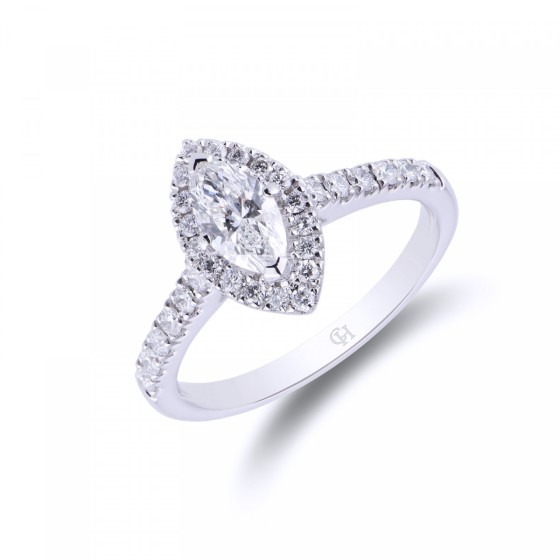 Platinum Marquise Cut 0.90ct Diamond Halo Ring