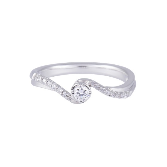 18ct White Gold Round Brilliant Diamond Engagement Ring With Diamond Shoulders, Total Weight 0.10ct