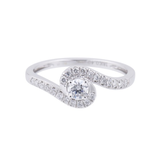 18ct White Gold Round Brilliant Twist Solitaire with Diamond Shoulders, Total Weight 0.40ct