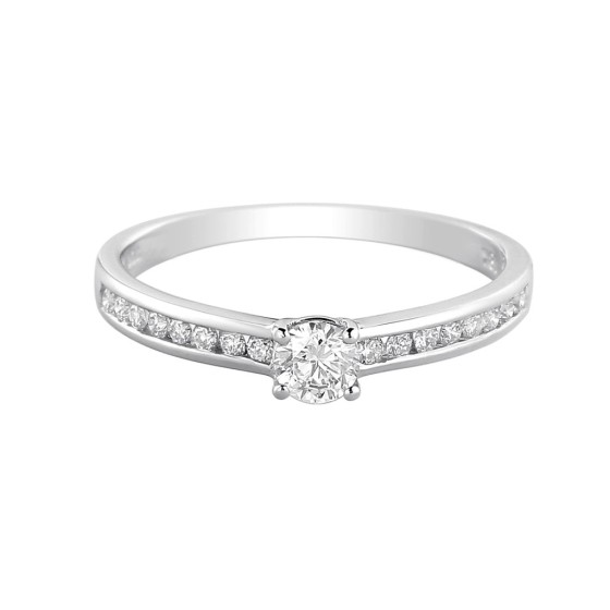 18ct White Gold Round Brilliant Diamond Engagement Ring With Channel Set Diamond Shoulders, Total Weight 0.40ct