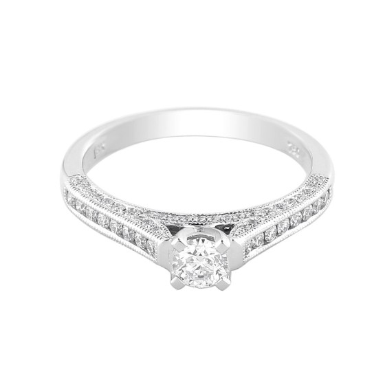 18ct White Gold Round Brilliant Diamond Engagement Ring With Diamond Shoulders, Total Weight 0.72ct