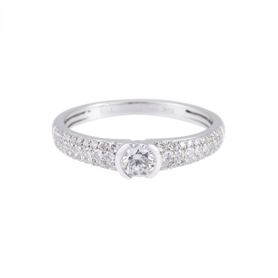 18ct White Gold Round Brilliant Diamond Solitaire with Diamond Shoulders, Approx. 0.60ct Total Weight