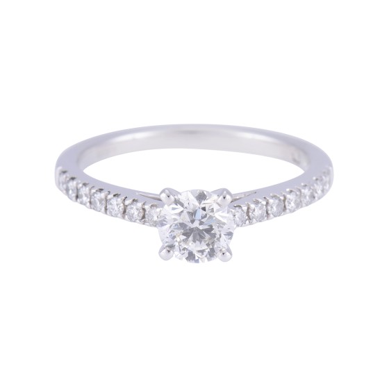18ct White Gold Round Brilliant Diamond Solitaire with Diamond Shoulders, Approx. 1.05ct Total Weight