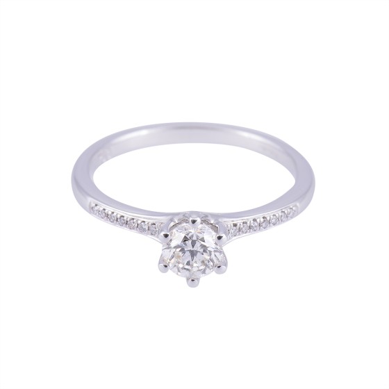 18ct White Gold Round Brilliant Diamond Solitaire and Tapered Diamond Shoulders, Approx. 0.60ct Total Weight