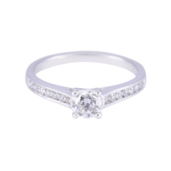 18ct White Gold Round Brilliant Diamond Solitaire with Channel Set Diamond Shoulders, Approx. 0.70ct Total Weight