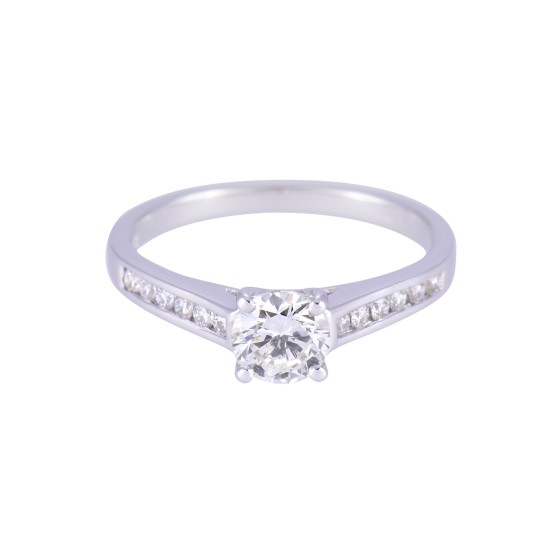 18ct White Gold Round Brilliant Diamond Solitaire with Channel Set Diamond Shoulders, Approx. 0.95ct Total Weight