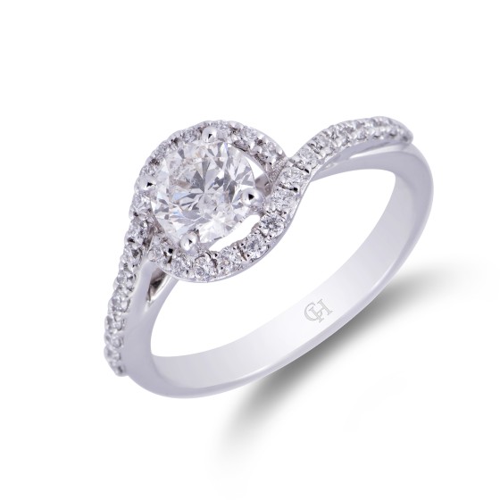 18ct White Gold Round Brilliant Diamond Solitaire with Fancy Twist Diamond Shoulders, Approx. 1.05ct Total Weight