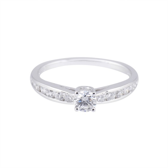 Platinum Round Brilliant Diamond Solitaire with Diamond Shoulders, Approx. 0.55ct Total Weight