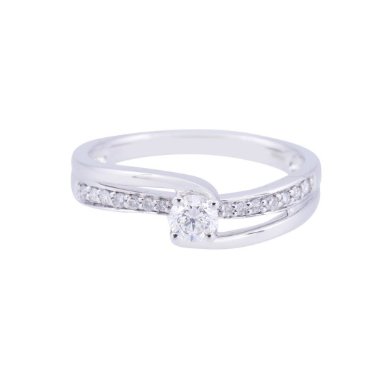 9ct White Gold Round Brilliant Diamond Solitaire with Diamond Shoulders, Approx. 0.33ct Total Weight