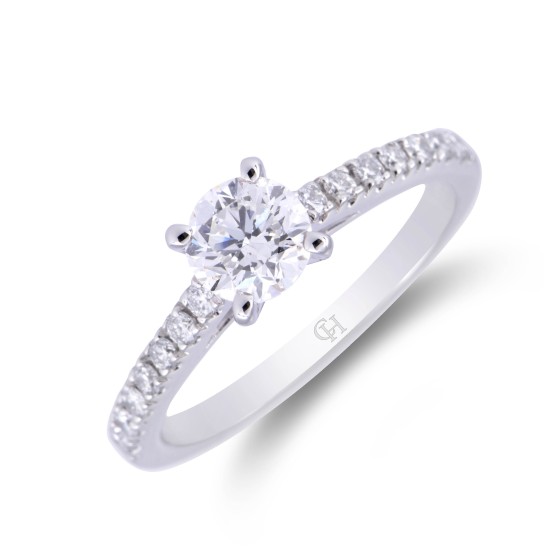 Platinum Round Brilliant Diamond Solitaire with Diamond Shoulders, Approx. 1.05ct Total Weight