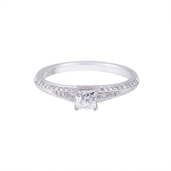 18ct White Gold Princess Cut Diamond Solitaire with Diamond Shoulders, Approx. 0.50ct Total Weight