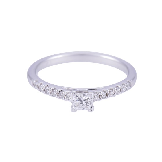 18ct White Gold Princess Cut Diamond Solitaire with Diamond Shoulders, Approx. 0.50ct Total Weight