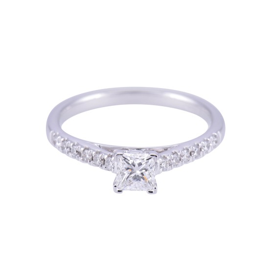 18ct White Gold Princess Cut Diamond Solitaire with Diamond Shoulders, Approx. 0.70ct Total Weight