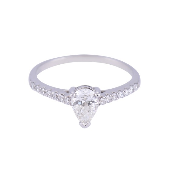 18ct White Gold Pear Shape Diamond Solitaire with Diamond Shoulders, Approx. 0.65ct Total Weight