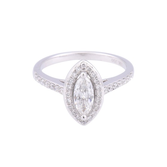 18ct White Gold Marquise Cut Diamond Solitaire with Diamond Shoulders, Approx. 0.85ct Total Weight