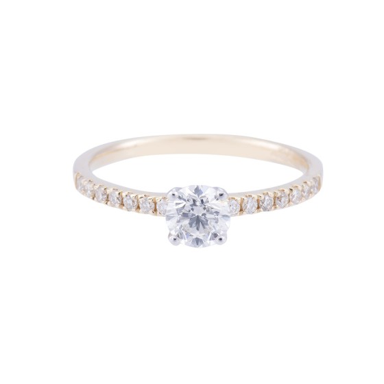 18ct Yellow Gold Round Brilliant Diamond Solitaire with Diamond Shoulders, Approx. 0.65ct Total Weight
