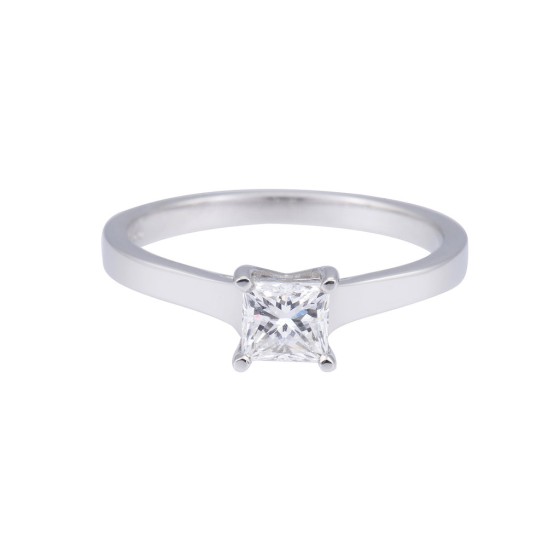 Certificated Platinum 0.50ct Princess Cut Diamond Solitaire Ring