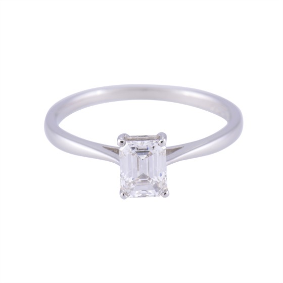 Certificated Platinum 0.75ct Emerald Cut Diamond Solitaire Ring