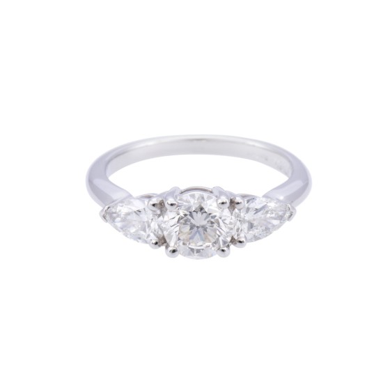 Certificated Platinum 1.80ct Round Brilliant and Pear Shape Diamond 3 Stone Ring