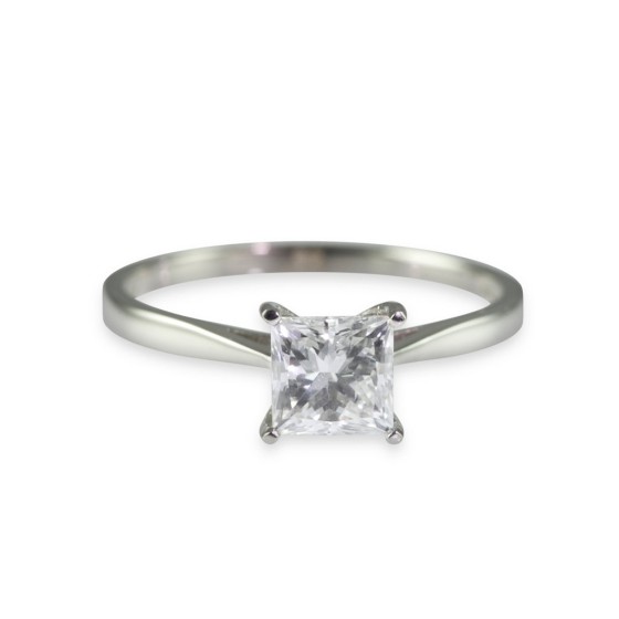 Certificated 18ct White Gold 1.00ct Princess Cut Diamond Solitaire Ring