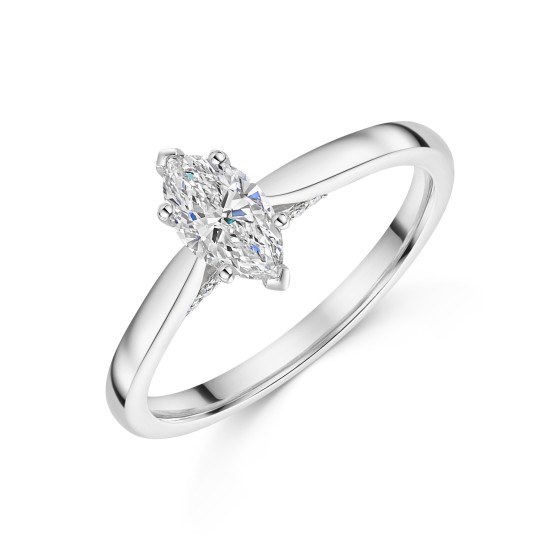Platinum V-Shape Marquise 0.50ct Diamond Solitaire Ring with Diamond Accents