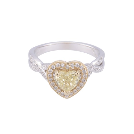 Certificated 18ct Two Colour Gold Heart Shaped Yellow Diamond Ring, Approx. 1.60ct Total Weight