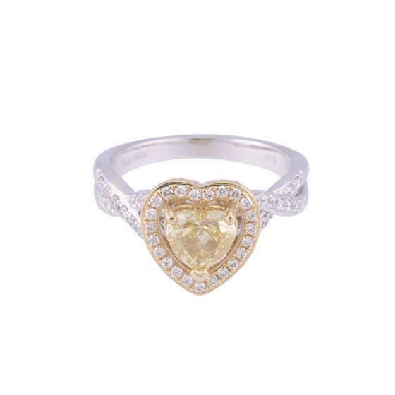 Certificated 18ct Two Colour Gold Heart Shaped Yellow Diamond Ring, Approx. 1.65ct Total Weight