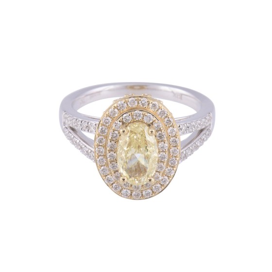 Certificated 18ct Two Colour Gold Yellow Oval Cut Diamond Ring, Approx. 1.80ct Total Weight