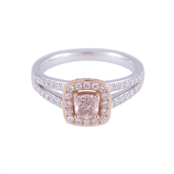 Certificated 18ct Two Colour Gold Pink Cushion Cut Diamond Ring, Approx. 0.90ct Total Weight