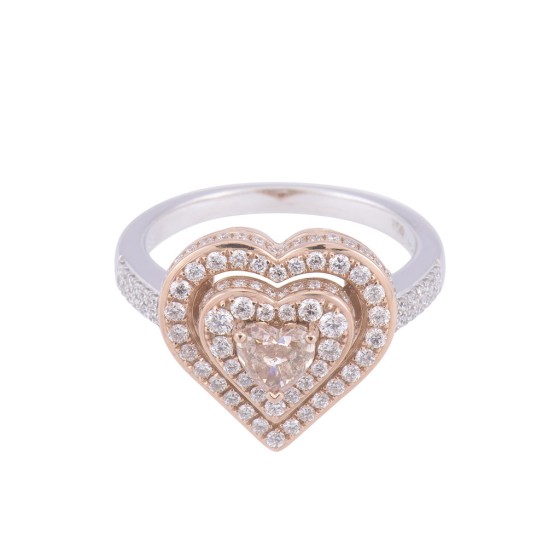 Certificated 18ct Two Colour Gold Pink Heart Shape Diamond Ring, Approx. 1.10ct Total Weight