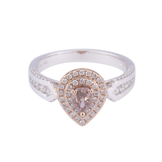 Certificated 18ct Two Colour Gold Pink Pear Shape Diamond Ring, Approx. 1.00ct Total Weight