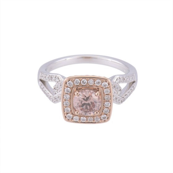 Certificated 18ct Two Colour Gold Pink Round Brilliant Cut Diamond Ring, Approx. 1.20ct Total Weight