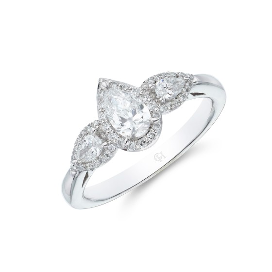 18ct White Gold Pear Cut Diamond 0.78ct Three Stone Ring