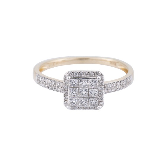 18ct Yellow Gold 0.50ct Princess Cut & Round Brilliant Cluster Ring