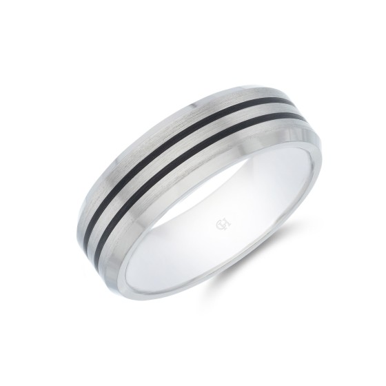 Titanium and Black Carbon Plated Double Line and Bevelled Edge 7mm Wedding Band