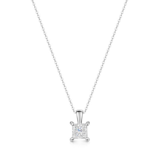 18ct White Gold Princess Cut 0.63ct Diamond Solitaire Pendant