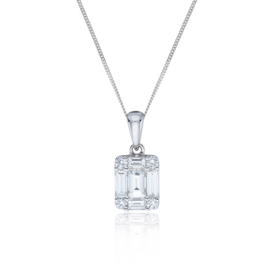 18ct White Gold Baguette & Brilliant Cut 0.46ct Diamond Pendant