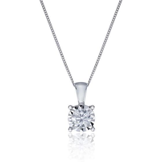 9ct White Gold Round Brilliant 0.50ct Diamond Illusion Set Pendant