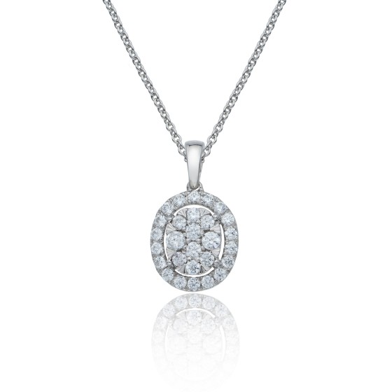 9ct White Gold Brilliant Cut 0.50ct Oval Shaped Diamond Halo Pendant