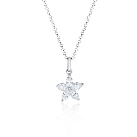 9ct White Gold Marquise Cut Diamond 0.31ct Flower Pendant Necklace