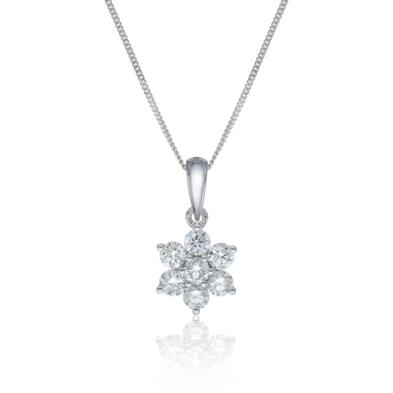 9ct White Gold 0.51ct Round Brilliant Flower Diamond Cluster Pendant